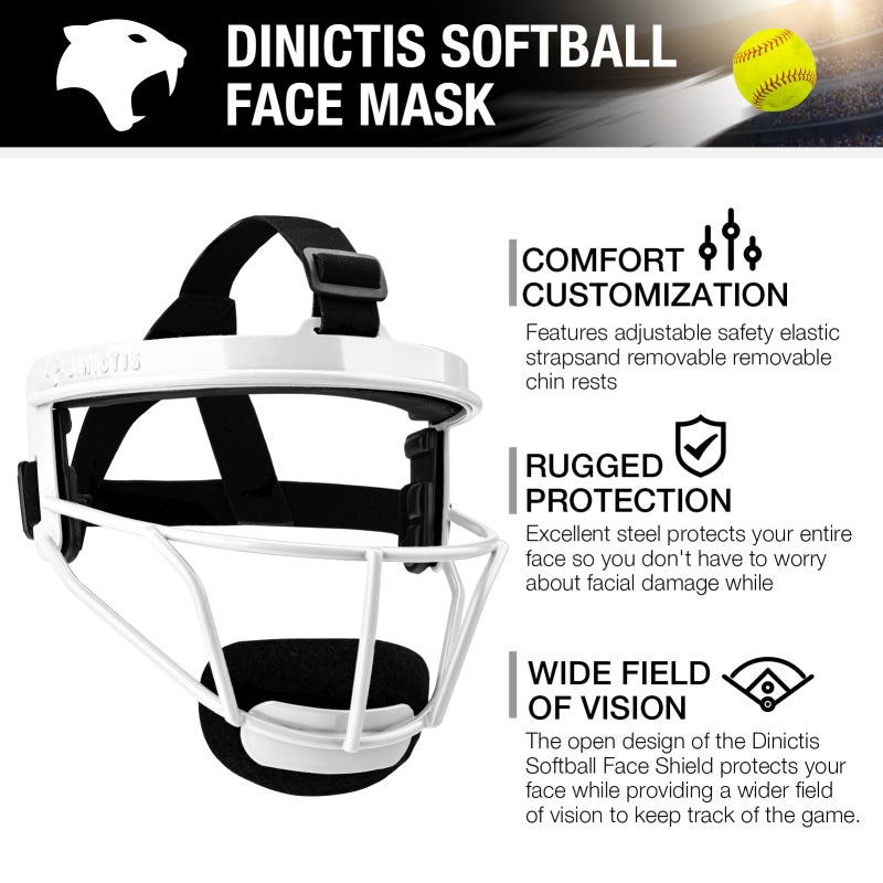 Dinictis Softball Face Mask, Lightweight, Comfortable, with Wide Field Vision, Durable and Safe Face Guards, Premium Protective Softball Fielder's Mask-White-Youth(M) - Image 4